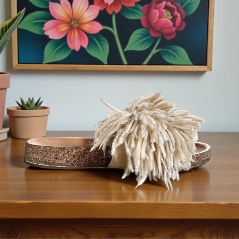 UGG Tan Cindi Yarn Fluffy Pom Pom Slides - Picture 2 of 13